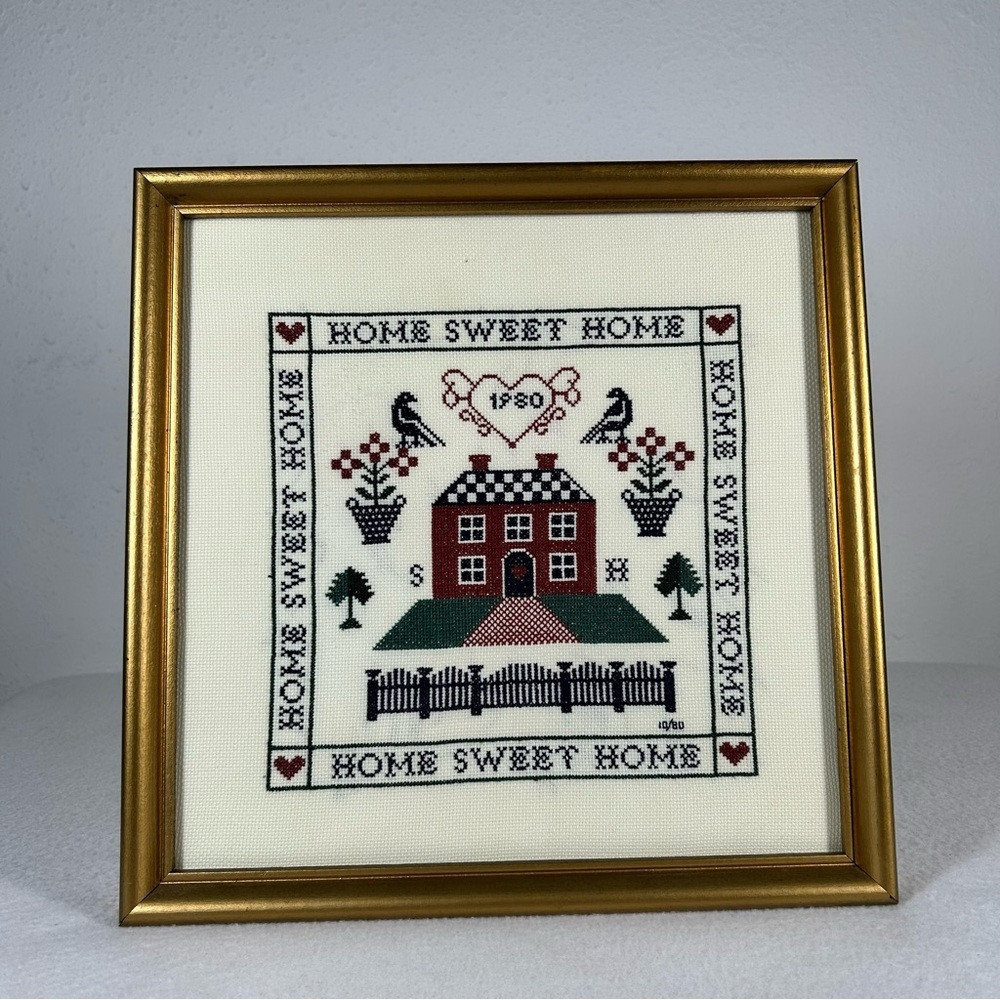Vintage Needlepoint Cross Stitch Framed HOME SWEET HOME | Poshmark