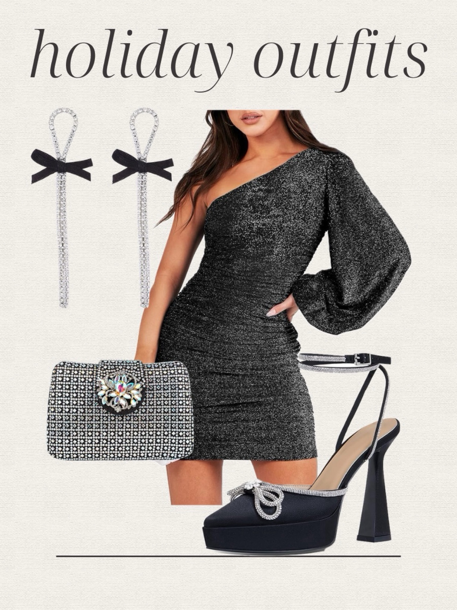 sachin and babi light blue dress Gradient Rhinestone Long Sleeve Dress Black / Small