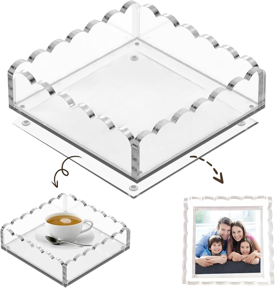 Scalloped Acrylic Tray with Magnetic Mat - 8x8in Customizable Display for Photos, Art & Notes | N... | Amazon (US)