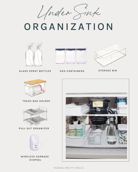 Under sink organization, organizing, amazon finds, glass spray bottles, bins, Oxo containers, pull out rack, under sink solutions, wireless garbage disposal

#LTKhome #LTKstyletip #LTKsalealert