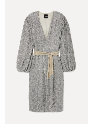 Retrofête - Audrey Velvet-trimmed Sequined Chiffon Wrap Dress - Silver | NET-A-PORTER (US)