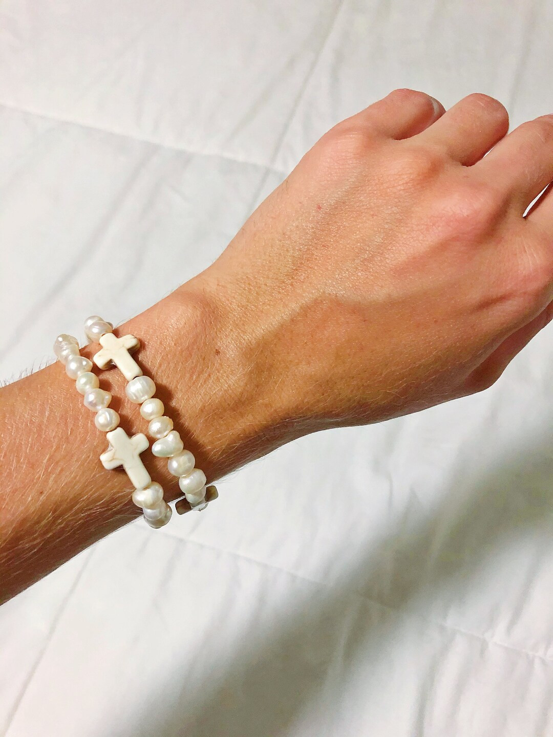 Fresh Water Pearl Cross Bracelet - Etsy | Etsy (US)