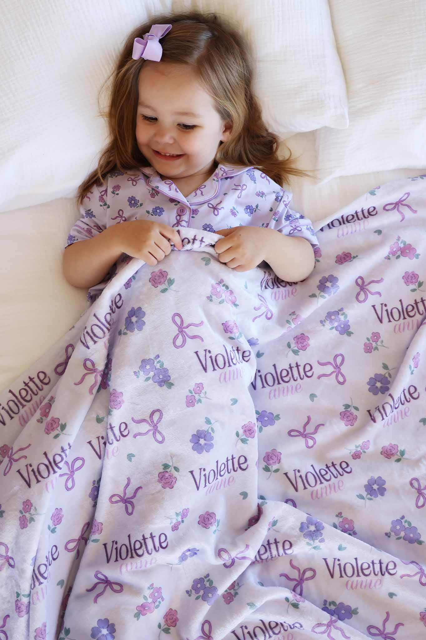 Ribbon & Roses Personalized Kids Blanket | Purple | Caden Lane