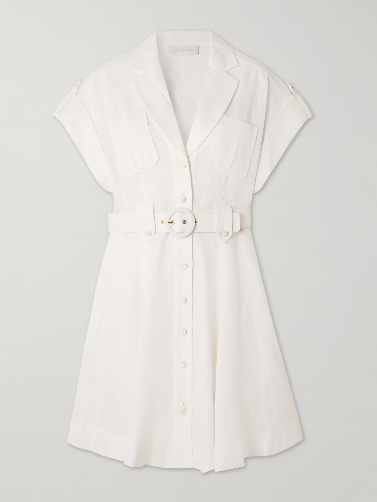 Zimmermann - Awaken Belted Linen Mini Shirt Dress - Neutrals | NET-A-PORTER (US)