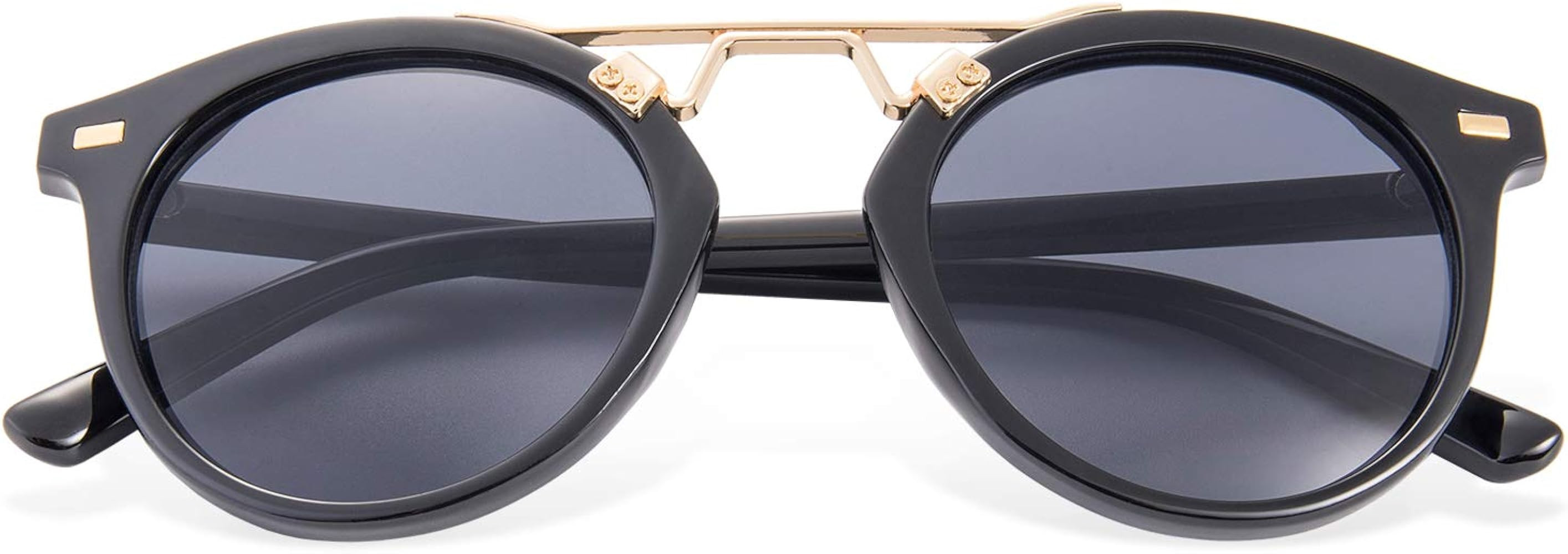 Womens Sunglasses Vintage Retro Round Mirrored Lens Horned Rim Sunglasses | Amazon (US)