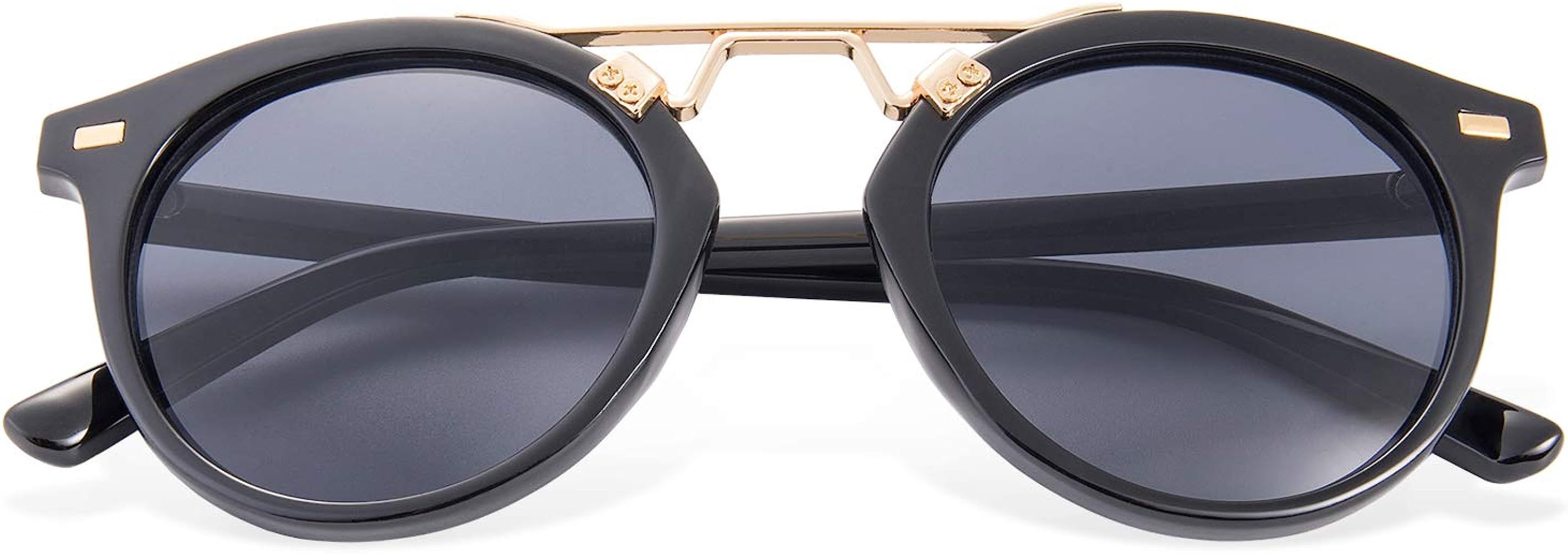 Womens Sunglasses Vintage Retro Round Mirrored Lens Horned Rim Sunglasses | Amazon (US)