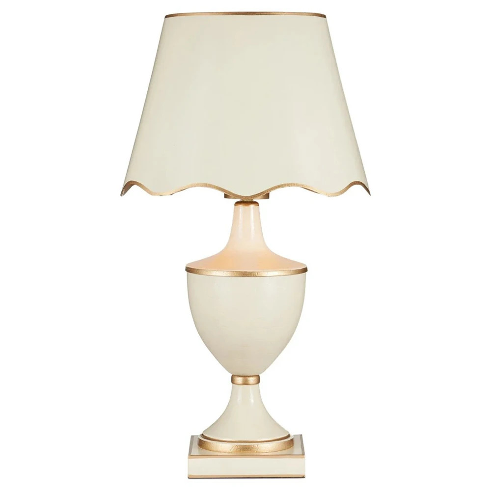 Mariette French Country Cream Scalloped Cordless Table Lamp | Kathy Kuo Home