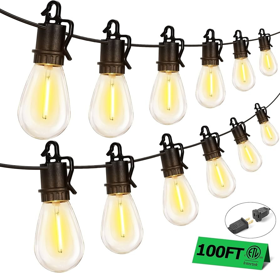 TDLOL 100FT Outdoor String Lights with 52 Shatterproof S14 Vintage Edison Bulbs E12 Sockets,2700K... | Amazon (US)