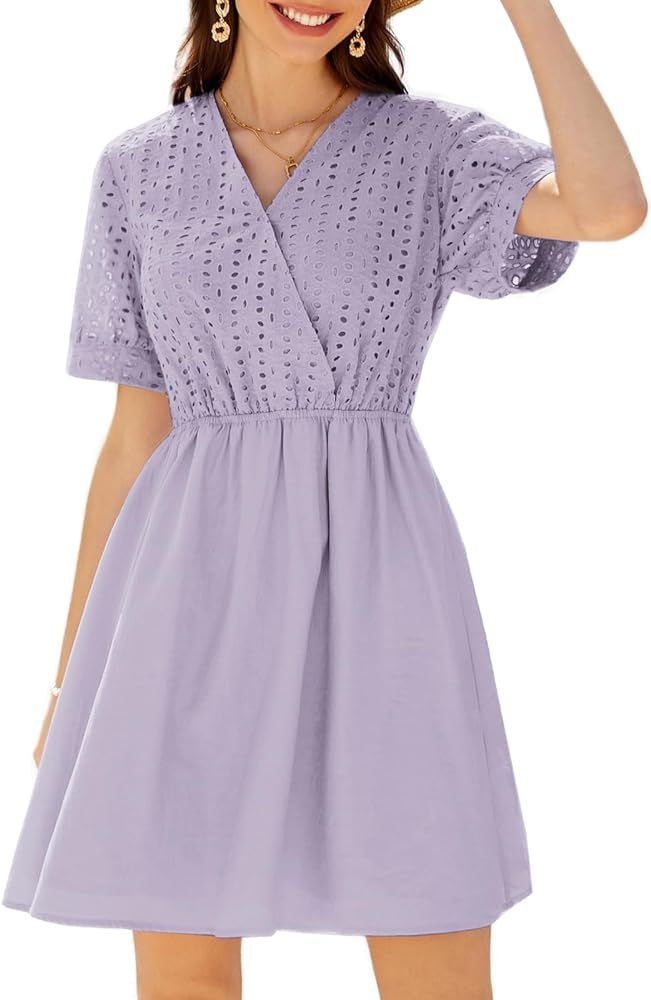 GRACE KARIN Women's 2024 Summer Dresses Wrap V Neck Puff Sleeve Elastic Waist Casual A Line Weddi... | Amazon (US)