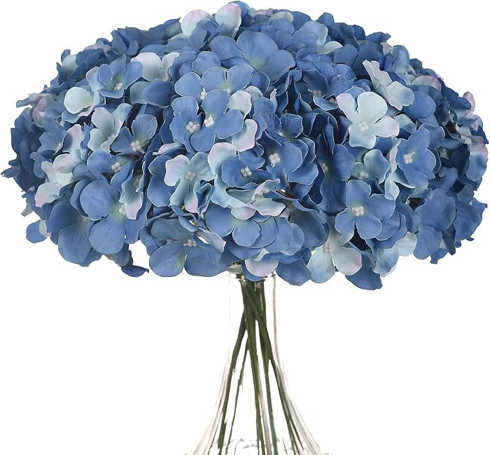 Silk Hydrangea Heads with Stems Artificial Flowers Heads for Home Wedding Decor,Pack of 10 (Sky B... | Amazon (US)