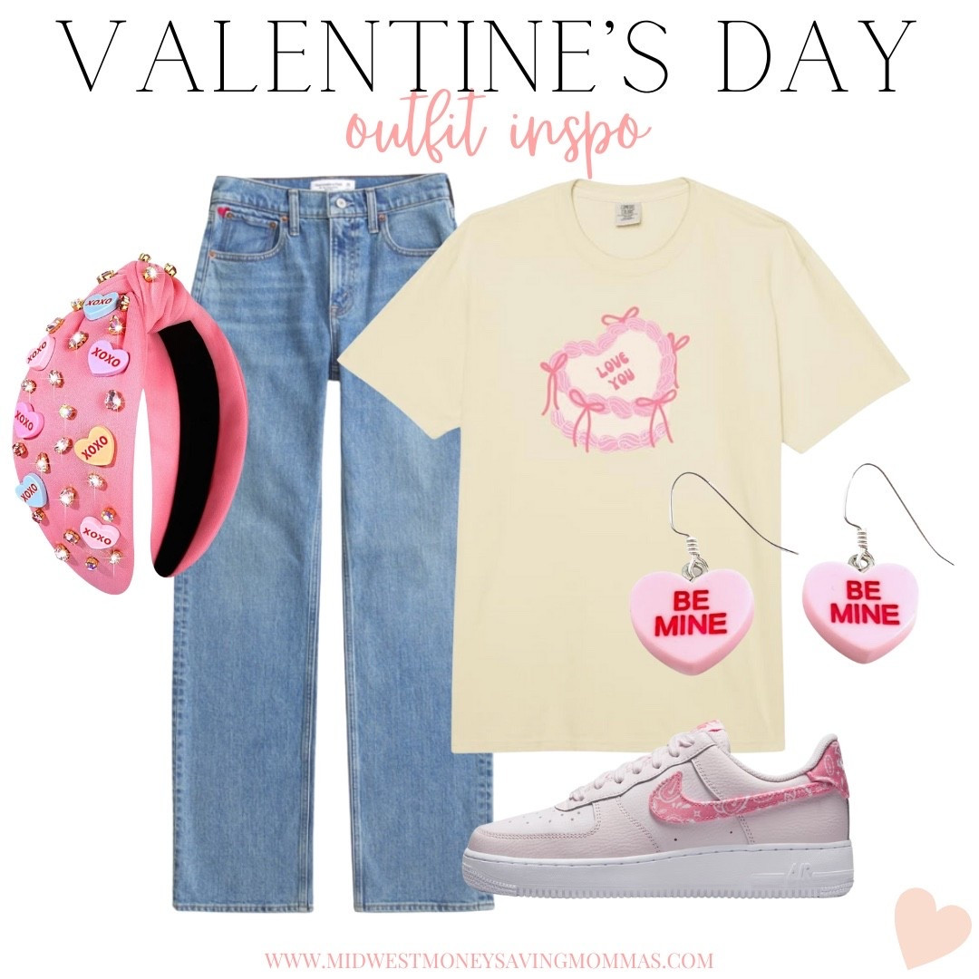 Valentine’s Day outfit

Jeans  tshirt  candy heart headband  earrings  Nike sneakers winter outfit  trendy fashion  mom outfit 

#LTKmomlife #LTKootd #LTKgrwm