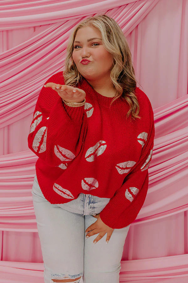 Sending Kisses Knit Sweater in Red Curves | Impressions Online Boutique