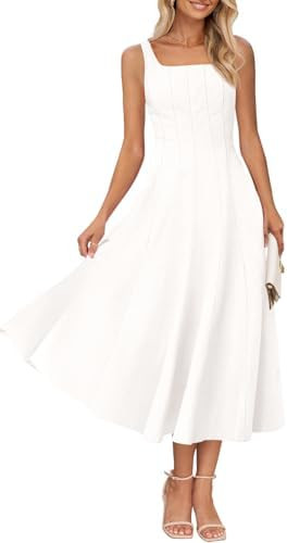 MEROKEETY Women's 2026 Summer Sleeveless Midi Dress Square Neck Smocked Flowy A Line Beach Dresse... | Amazon (US)