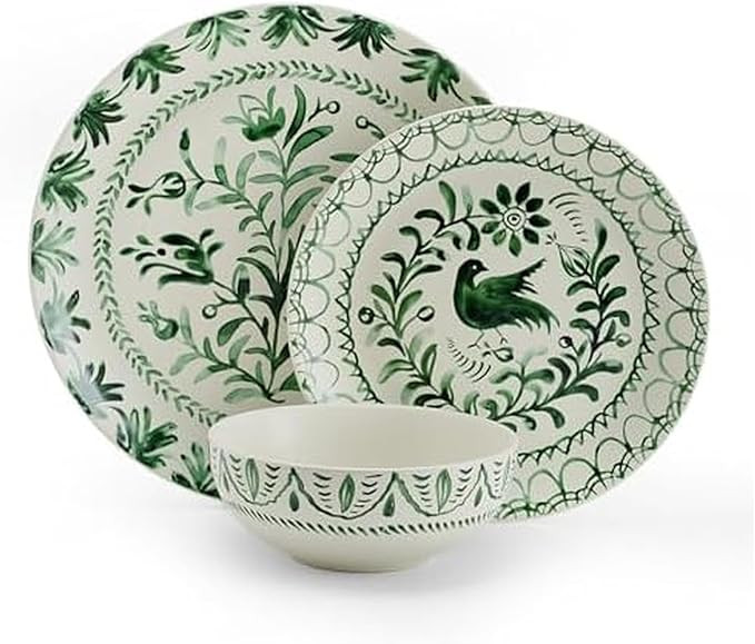 Fitz and Floyd Sicily Green 12 Piece Dinnerware Plate Bowl Set, Service for 4 | Amazon (US)