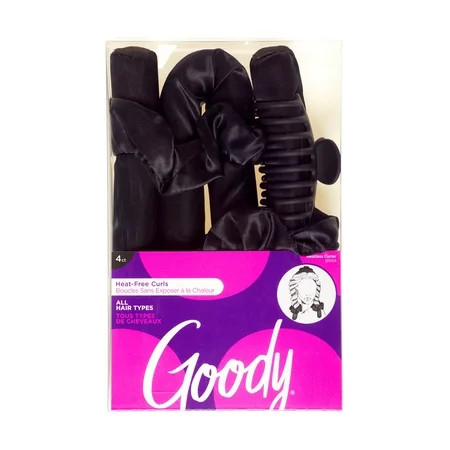 Goody Black Overnight Heatless Hair Curler Set with Claw Clip and Satin Scrunchies, No Heat, 4 Ct | Walmart (US)