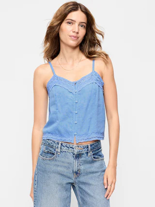 Lace-Trim Linen-Blend Cami Tank Top | Old Navy (US)