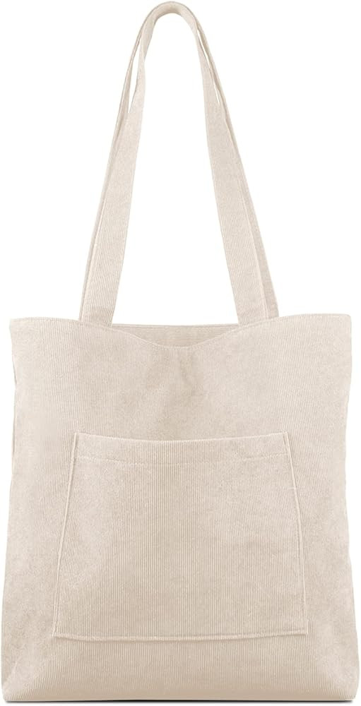 Kememo Corduroy Tote Bag with Zip, Shoulder Bag Women's Hobos Handbags Large Capacity Shopping Ba... | Amazon (US)