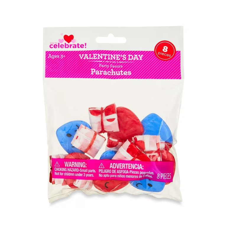Valentine’s Day Parachutes Party Favors, Red and Blue, 8 Count, by Way To Celebrate | Walmart (US)
