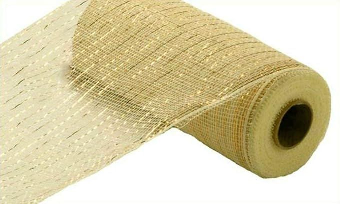 10 inch x 30 feet Deco Poly Mesh Ribbon - Cream with Gold Foil | Amazon (US)
