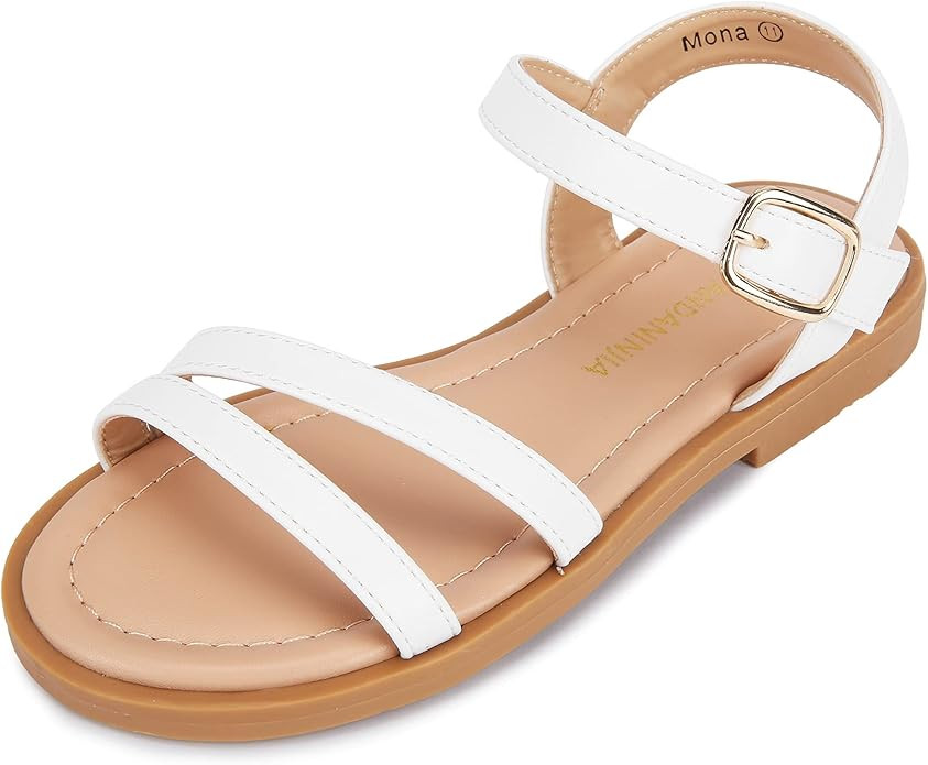 PANDANINJIA Mona Girls Sandals Toddler/Little Kid Cute Open Toe Flats Dress Sandals Summer Shoes | Amazon (US)