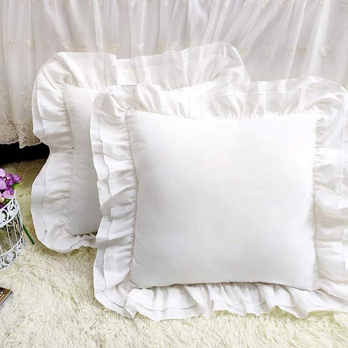Euro Pillow Shams White Throw Pillow Covers Square Cushion Cases with Ruffle Cotton Shabby Chic R... | Amazon (US)