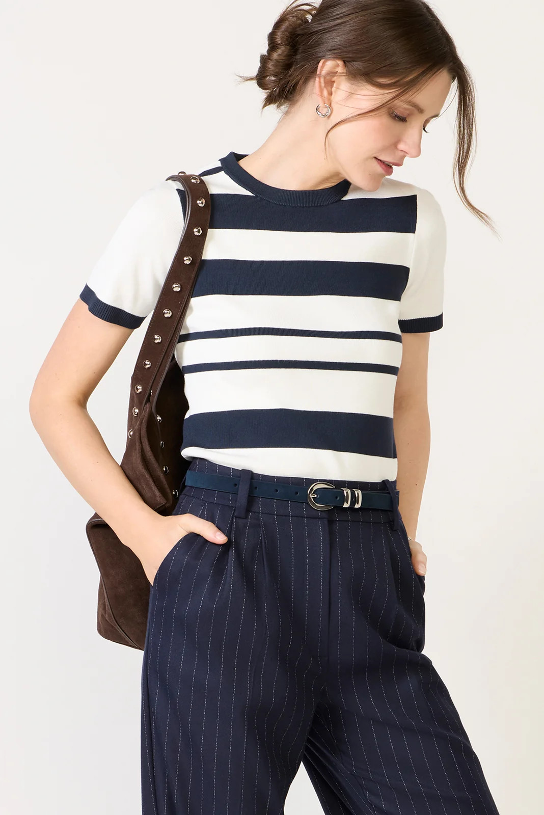 FRENCH CONNECTION Women's Maxime Knit Stripe Short Sleeve Sweater Top, Size XS, White | Evereve