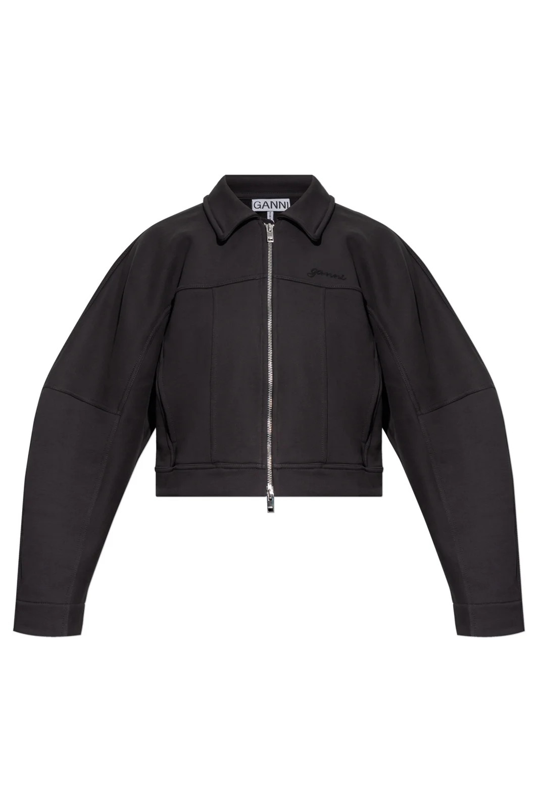 Ganni Logo Embroidered Cropped Jacket | Cettire Global