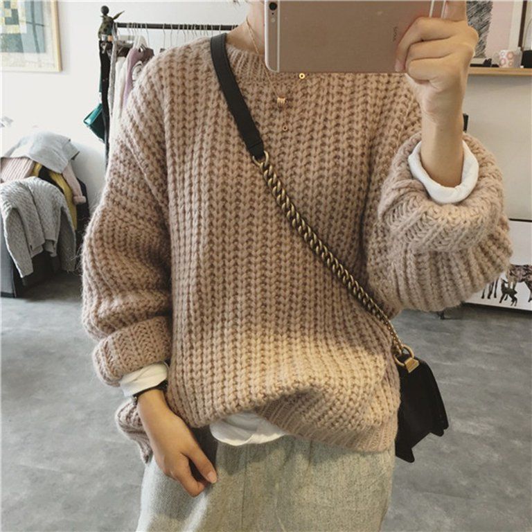 Womens Long Sleeve Chunky Knit Pullover Sweater Tops, Women’s Winter Oversized Loose Solid Colo... | Walmart (US)