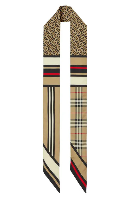 burberry Monogram, Icon Stripe & Check Silk Skinny Scarf in Archive Beige at Nordstrom | Nordstrom