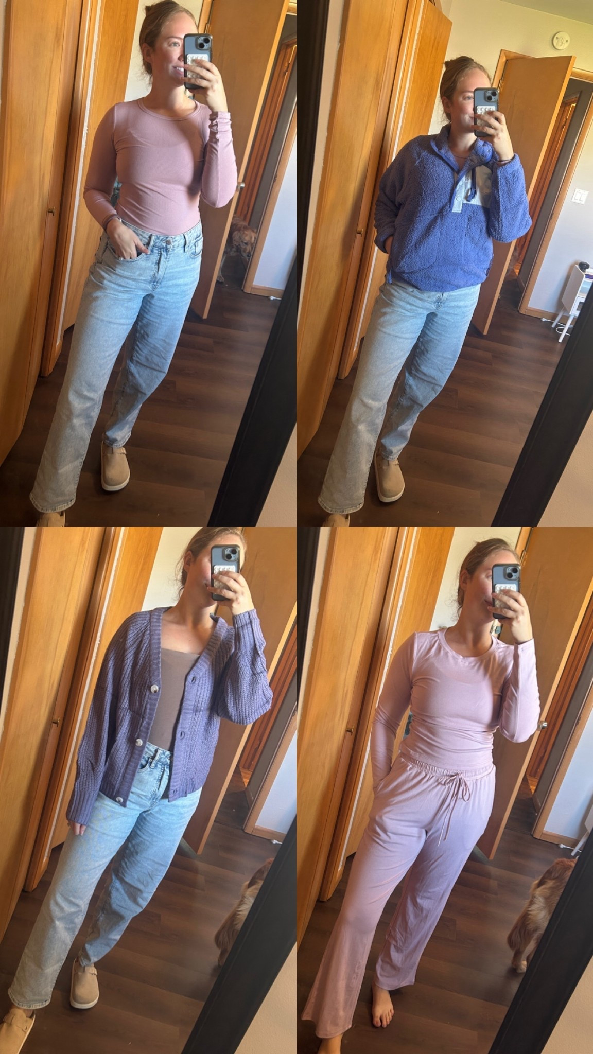 Amazon Haul for fall! 🍁✨🔗

Top Left: size S, color Grey Pink!
Top Right: size S, color Grey Blue Mixed
Bottom Left: size S, color Grey Purple
Bottom Right: size M, color Lilac