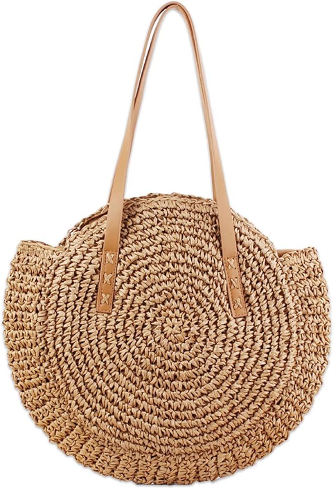 Straw Beach Bag for Women, UMRFNO Large Straw Woven Beach Tote Bag Handmade Shoulder Handbag Summer  | Amazon (US)