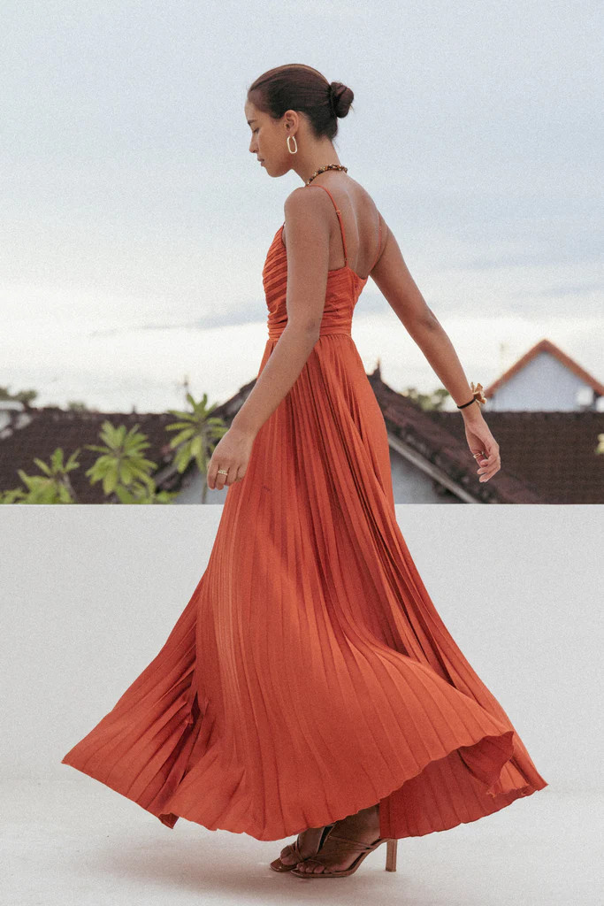 Naira Pleated Maxi Dress - Sunset Orange | Petal & Pup (US)