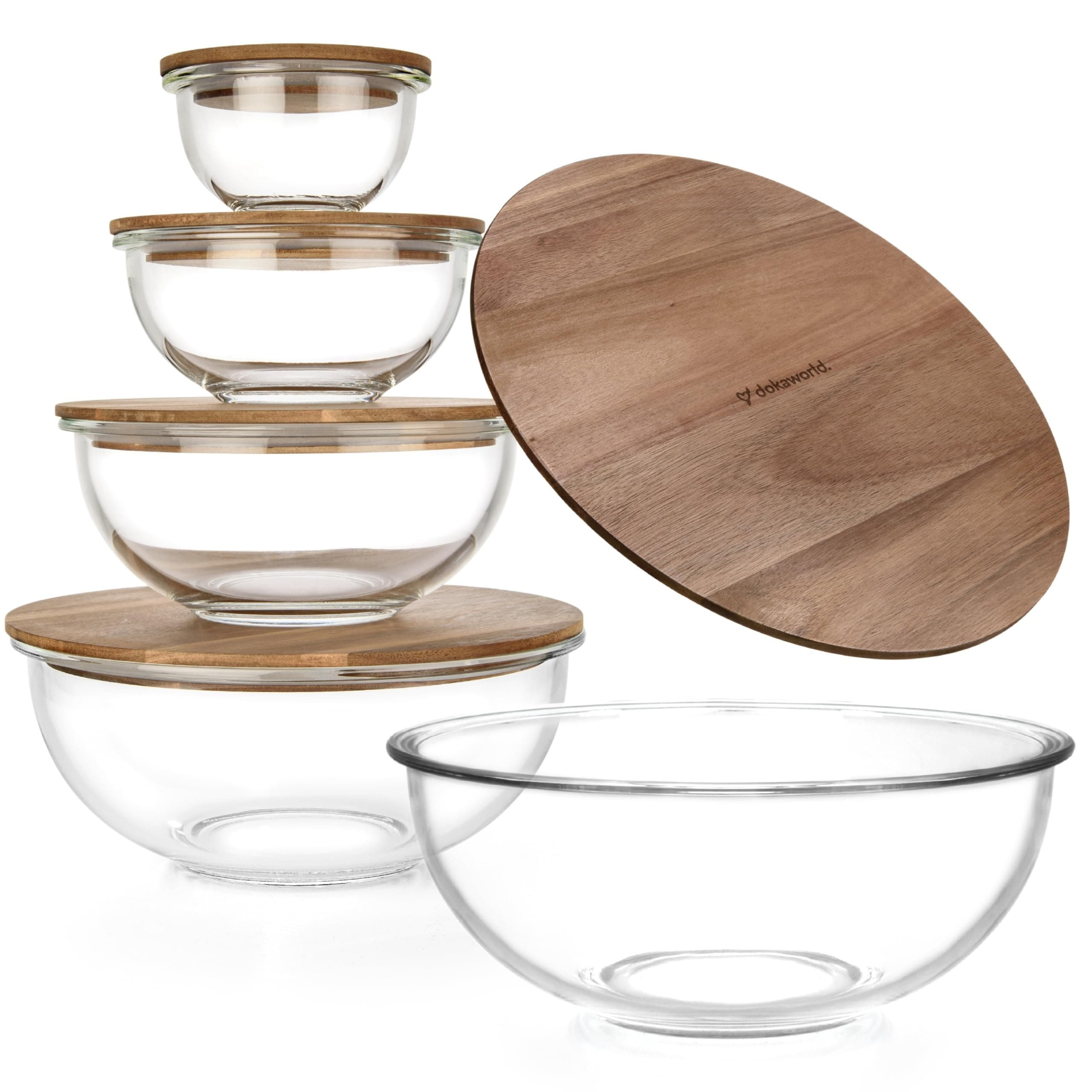 Glass Mixing Bowls Cute Collapsible Glass Bowls With Acacia Lids Food Storage - 5 Stackable Microwave Safe Glass Containers | Bed Bath & Beyond