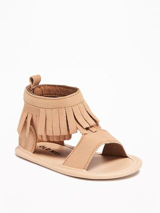 Old Navy Sueded Fringe Gladiator Sandals For Baby Size 0-3 M - Tan | Old Navy US