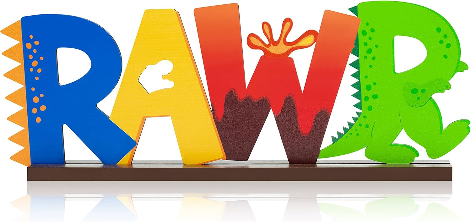 Haooryx RAWR Sign Wooden Table Decor Dinosaur Theme Wooden Centerpiece Decorations, Little Dino W... | Amazon (US)