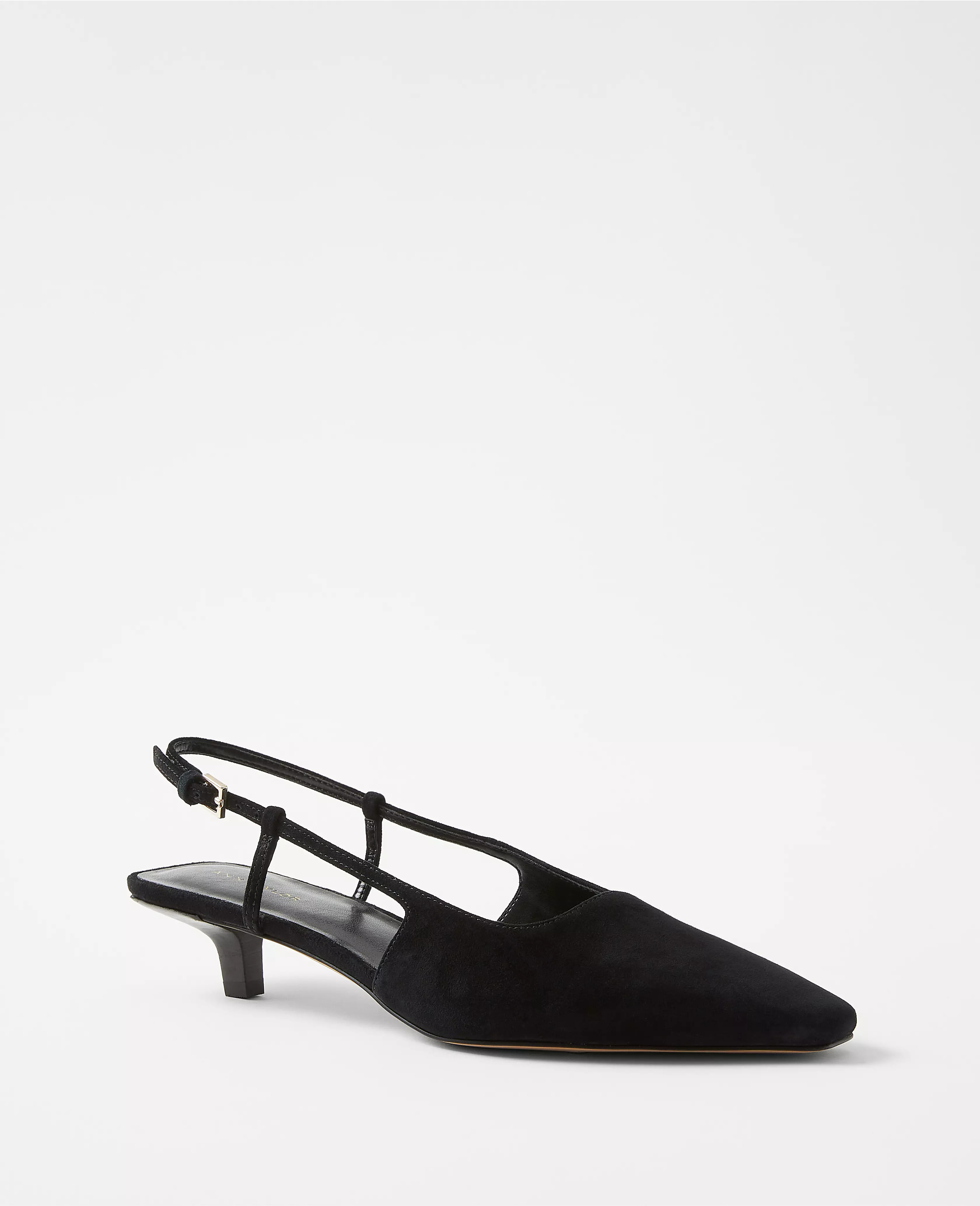Suede Square Toe Kitten Heel Slingback Pumps | Ann Taylor (US)