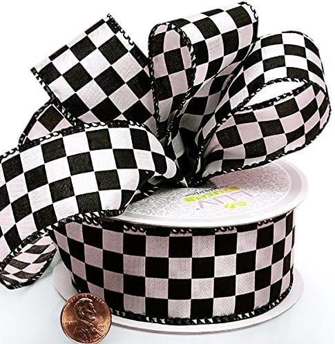 1 1/2" X 10YD WHITE CHECKERED FABRIC RIBBON | Amazon (US)
