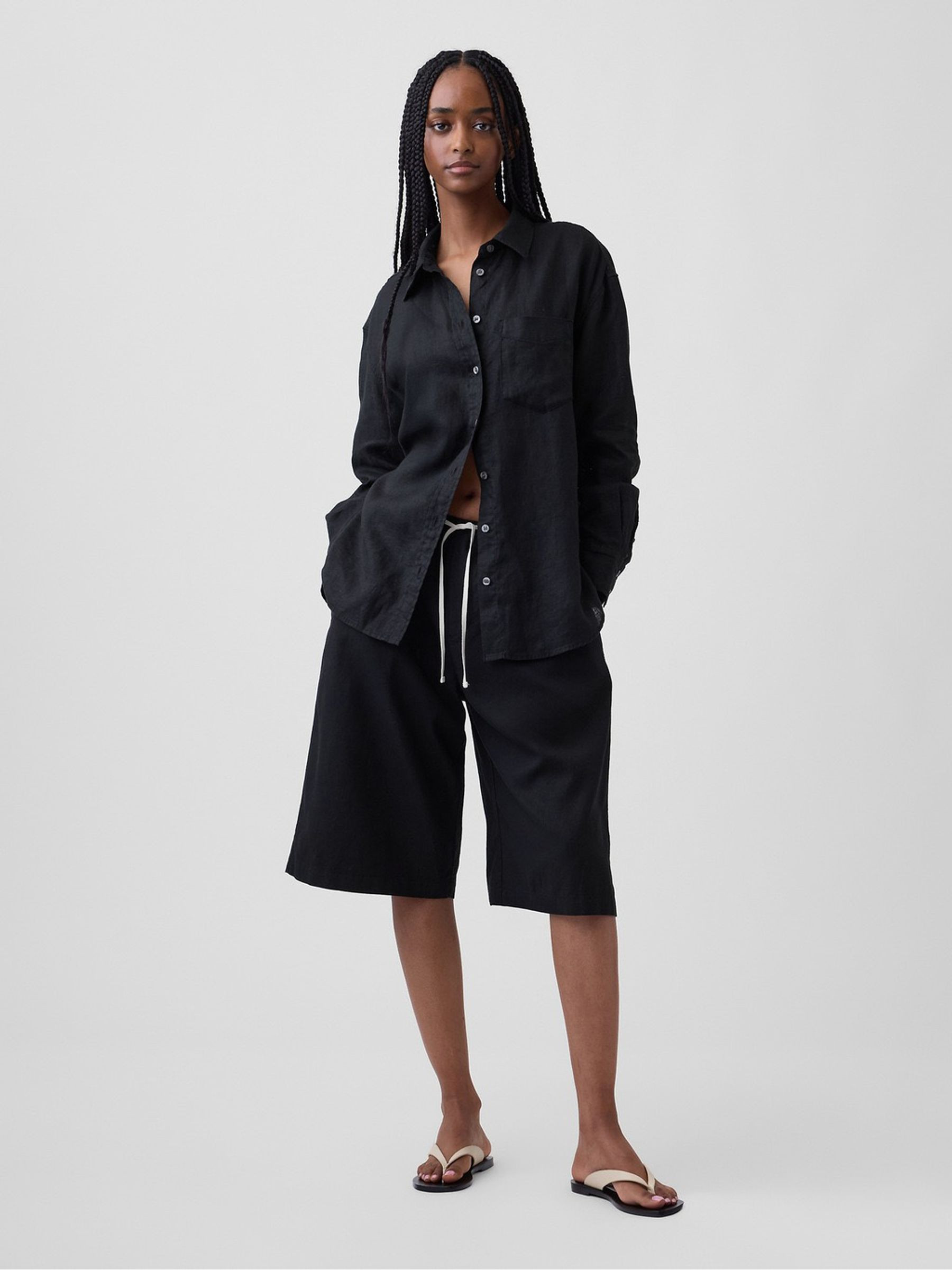 Black Linen Blend Relaxed Crop Culotte Trousers | Gap | GAP UK