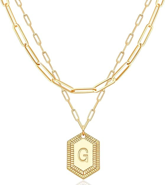 MEVECCO Dainty Gold Initial Necklace for Women 18K Gold Plated Layered Paperclip Link Chain Neckl... | Amazon (US)