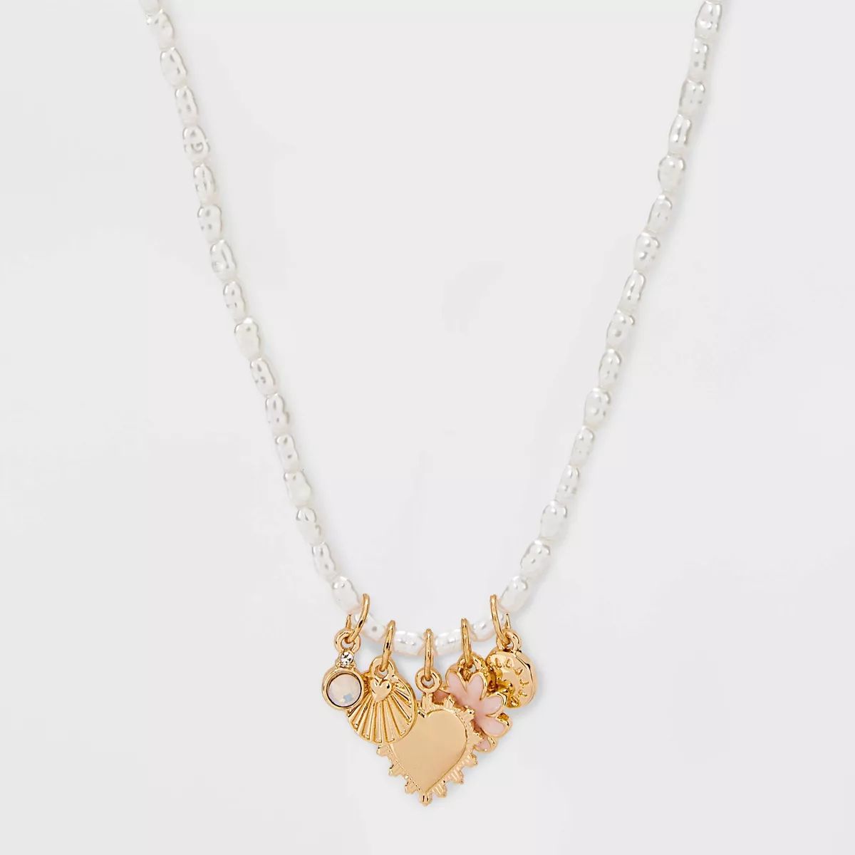 Charmy Necklace with Heart/Flowers & Semi Precious Opal - Universal Thread™ Gold | Target