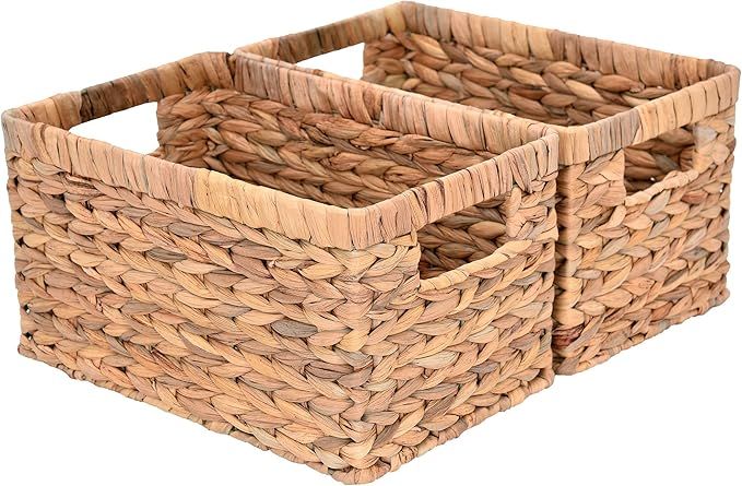 StorageWorks Water Hyacinth Storage Baskets, Rectangular Wicker Baskets with Built-in Handles, Me... | Amazon (US)