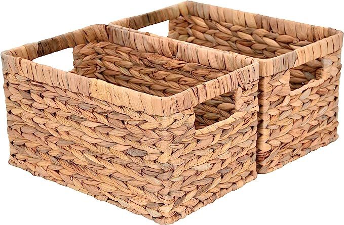 StorageWorks Water Hyacinth Storage Baskets, Rectangular Wicker Baskets with Built-in Handles, Me... | Amazon (US)