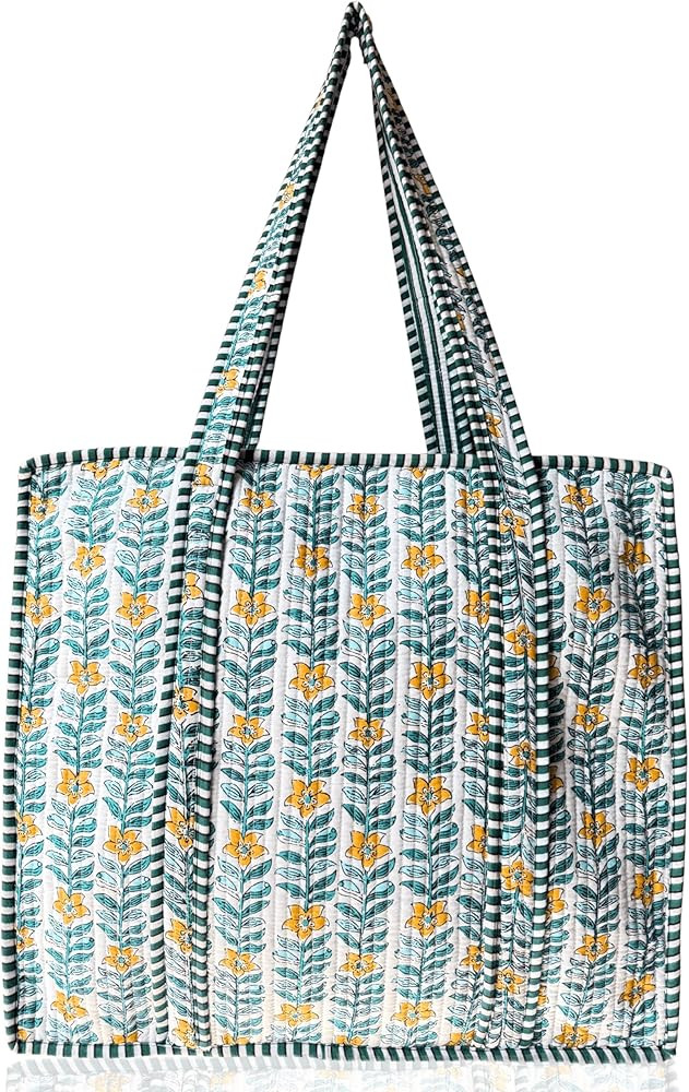 100% Cotton Quilted Tote Bag 18x16– Large Zipper Beach Bag & Travel Bag Purse Reusable Grocery ... | Amazon (US)