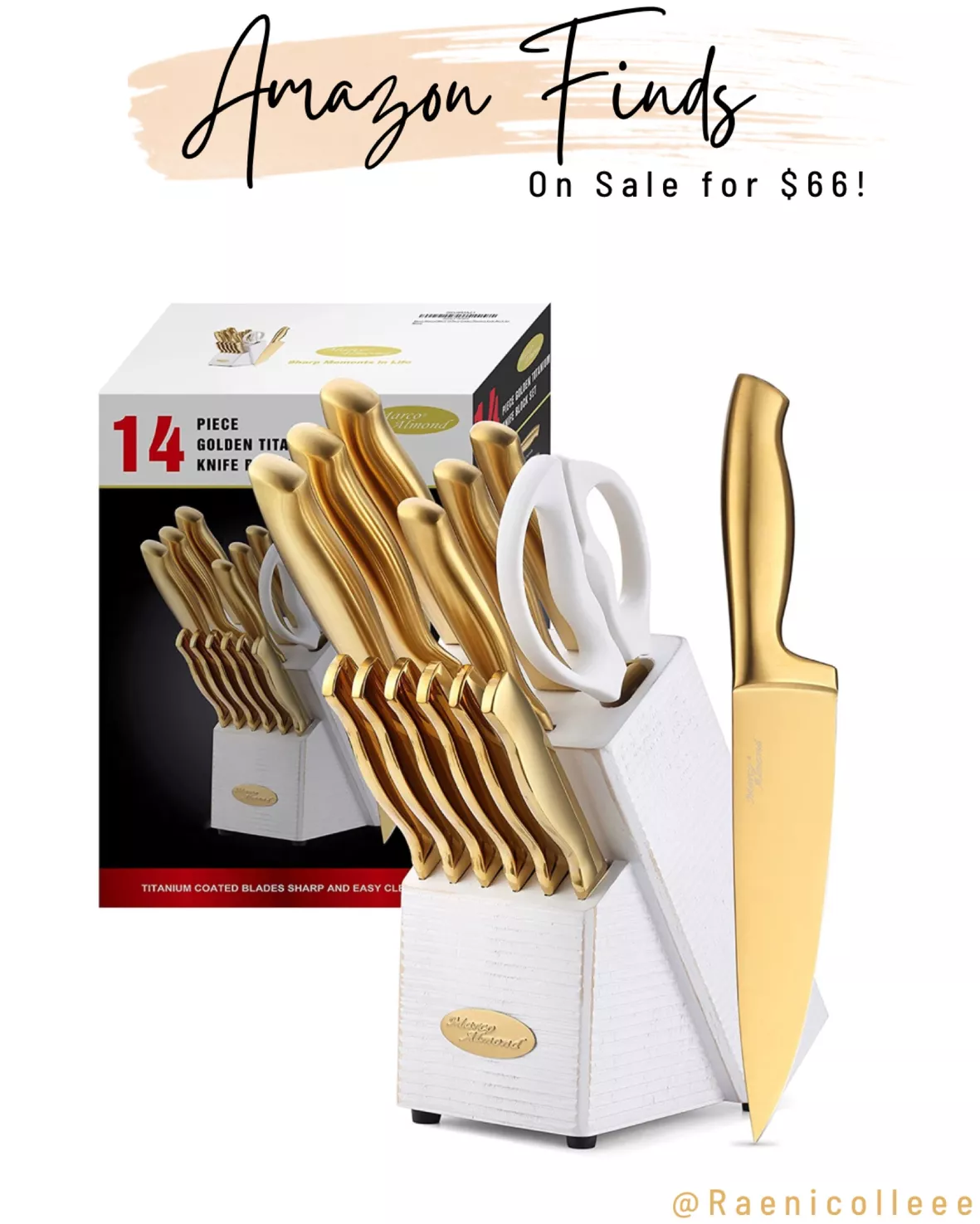 Beautiful 6 Piece Stainless Steel Knife Set in Black Champagne Gold By Drew  Barrymore 