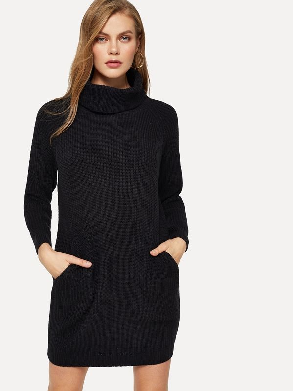SHEIN Raglan Sleeve Pocket Front Longline Sweater | SHEIN