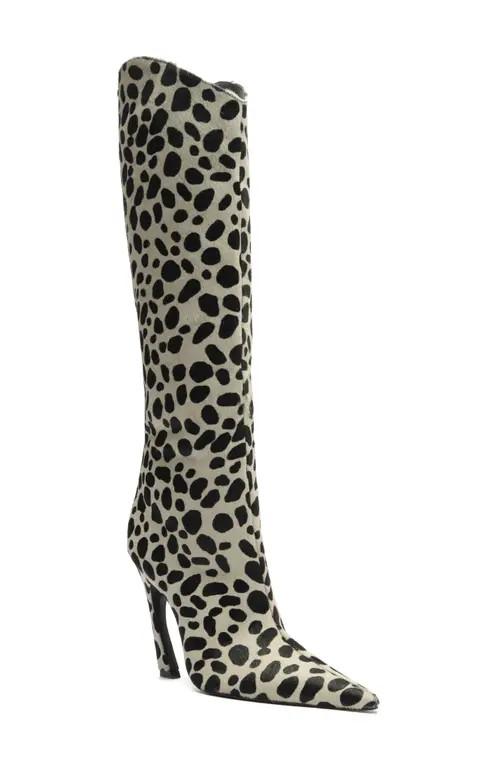 Schutz Maryann Up Genuine Calf HairTall Boot in White/Black at Nordstrom, Size 8.5 | Nordstrom