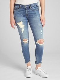 Mid Rise True Skinny Ankle Jeans with Destruction | Gap US