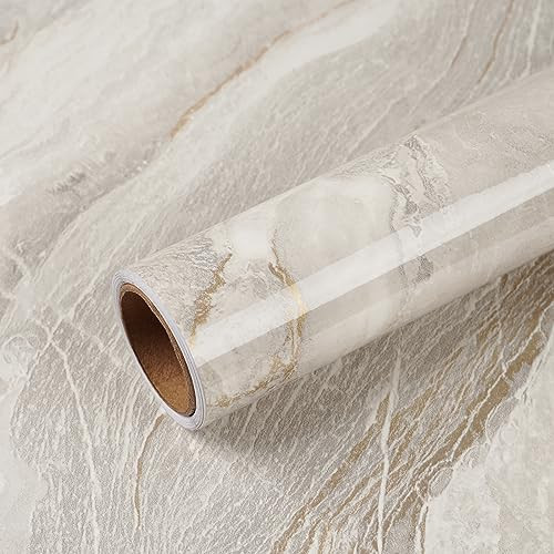 VEELIKE 15.7''x118'' Beige Gold Liquid Marble Contact Paper for Countertops Peel and Stick Waterproof Granite Countertop Paper Self Adhesive Marble Wallpaper Vinyl Roll for Kitchen Bathroom Table Wall | Amazon (US)