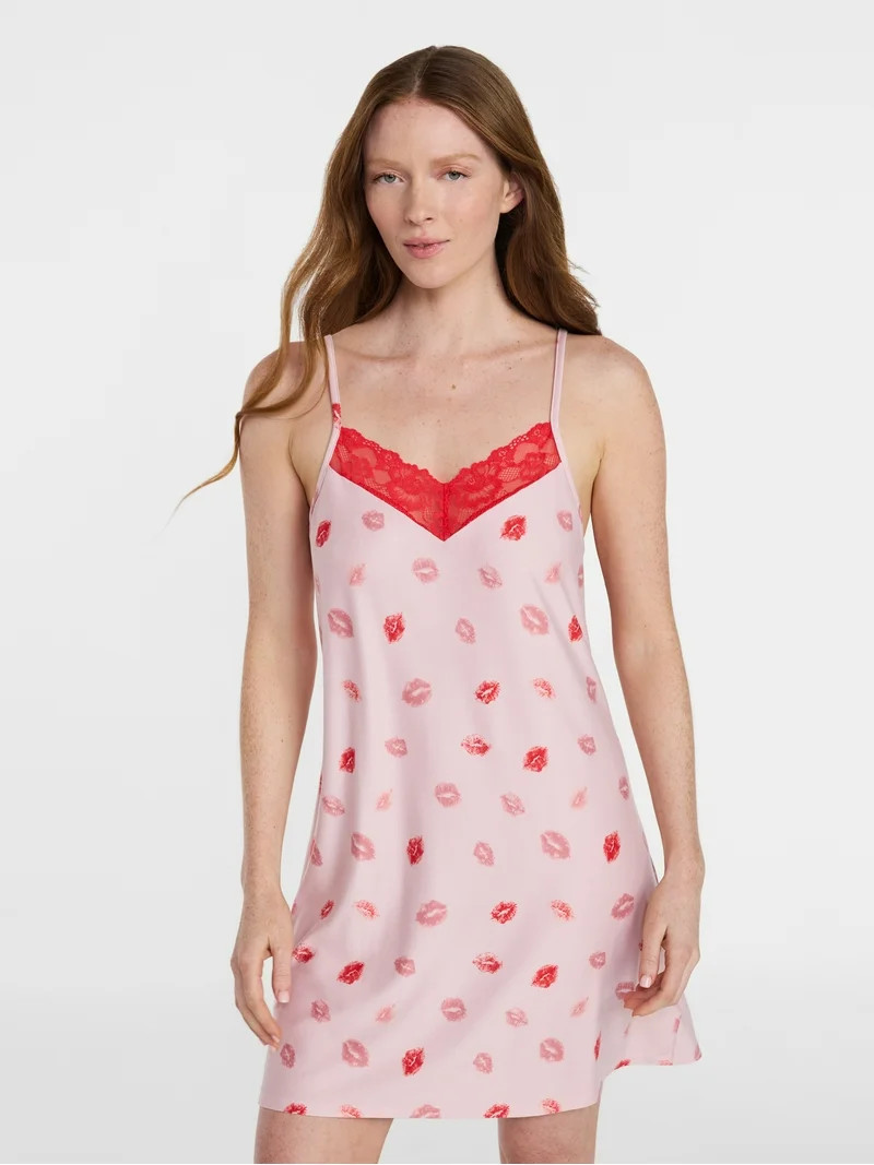 Joyspun Women’s Dreamy Soft Collection Lace Front Knit Chemise, Sizes XS to 3X | Walmart (US)
