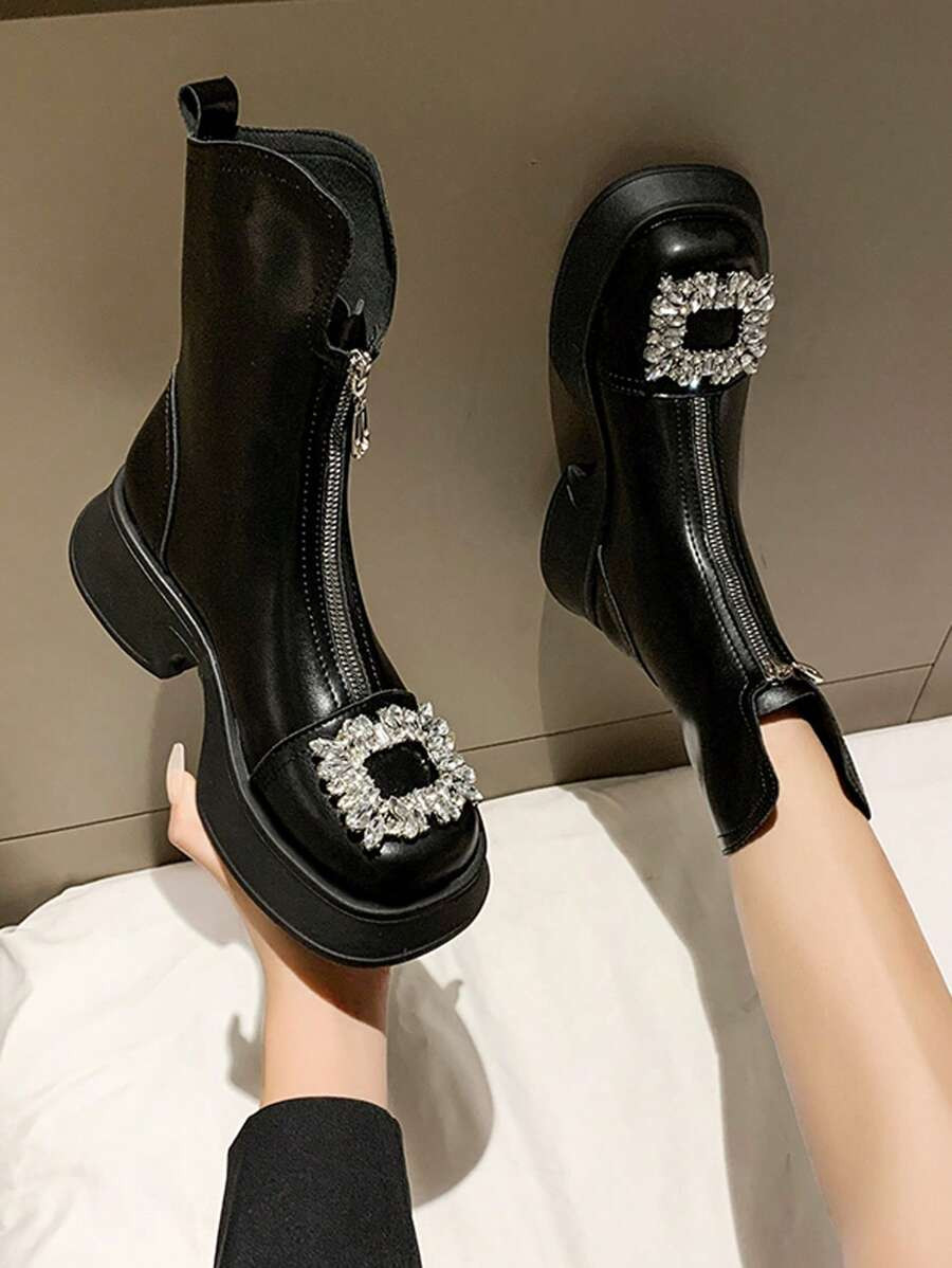 Women's Fashionable Outdoor Wearable Boots With Rhinestone Decoration For Autumn And Winter,Party | SHEIN